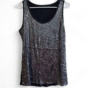 Silver Sequin Tank Top with Wide Straps